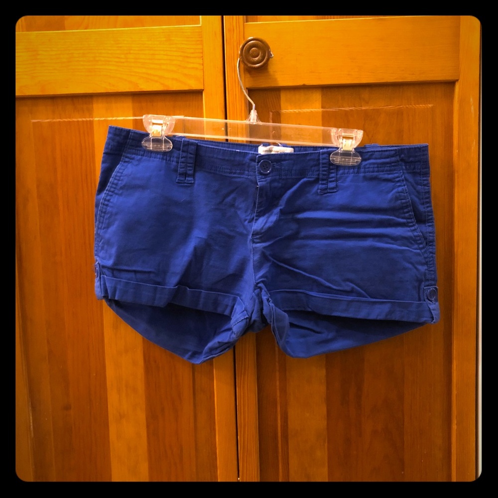 Royal blue shorts.